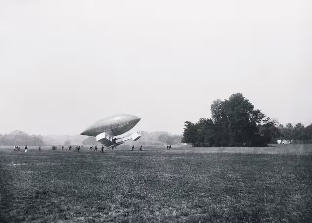 Alberto Santos-Dumont’s 14-bis during testing at Bagatelle, Paris, July 1906.