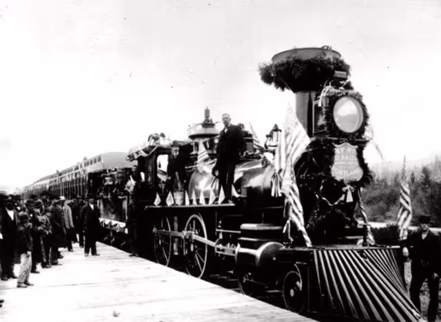 Celebration of the completion of the Northern Pacific Railway at Gold Creek, Montana Territory, September 8, 1883.
