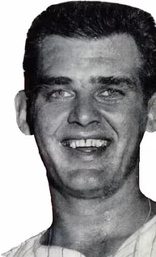 Don Larsen of the New York Yankees, pictured in the November 1956 issue of Baseball Digest, shortly after pitching the only perfect game in World Series history.