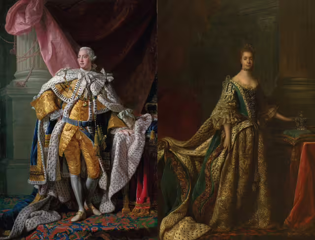 King George III and Queen Charlotte in coronation robes, by Allan Ramsay, 1761–1762.