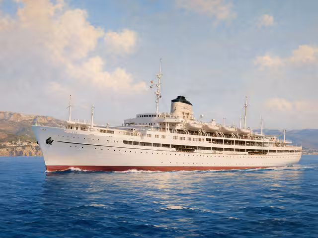 The Agamemnon during the 1954 “Cruise of the Kings” — artistic reconstruction based on historical photographs.