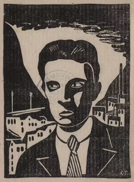 Jaroslav Seifert portrayed by Karel Teige in 1921, the year his first poetry collection, City in Tears, was published. Seifert was awarded the Nobel Prize in Literature in 1984.