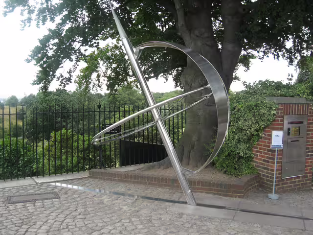 The historic Prime Meridian line at the Royal Observatory in Greenwich, photographed in 2008. The Greenwich meridian was selected as the international reference for longitude at the Washington conference of 1884.