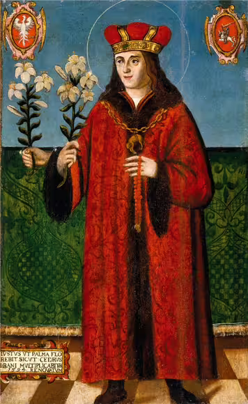 Saint Casimir, patron saint of Lithuania and one of Poland’s patron saints, depicted in a sixteenth-century painting preserved in Vilnius Cathedral.