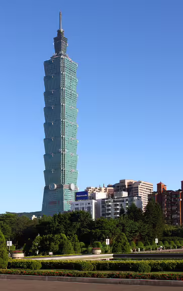 Taipei 101 seen from the Sun Yat-sen Memorial Hall in Taipei, Taiwan, in August 2009. The skyscraper opened on December 31, 2004, as the world’s tallest building.